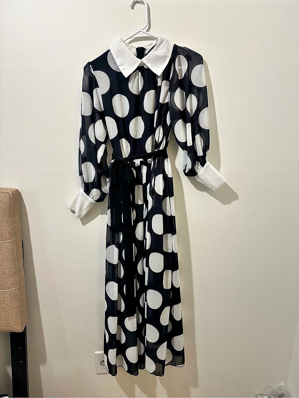 Dalia McPhee Polka Dot Maxi Dress in Black & White Size Small
